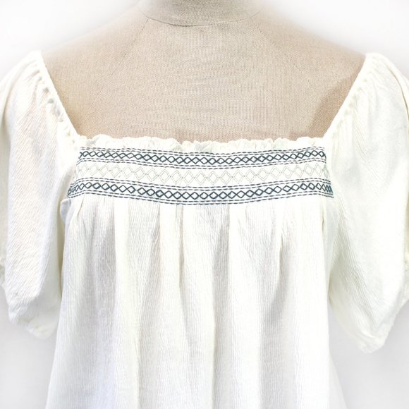 Madewell Plus White Cotton Gauze Peasant Embroidered Square Neck Top Blouse 3X - Picture 5 of 11